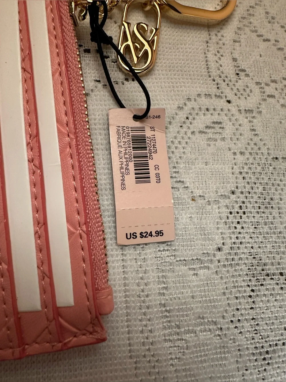 Victoria's Secret Pink Quilted Card Wallet with Zipper Pocket and Gold Keyring